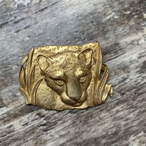 JJ Jonette Brooch Leopard Jaguar Gold Tone Cat Figural Large Pin Signed 1986